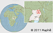 Savanna Style Location Map of Labwor, highlighted country, hill shading
