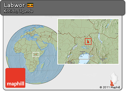 Savanna Style Location Map of Labwor, hill shading