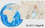 Shaded Relief Location Map of Labwor, within the entire country