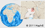 Shaded Relief Location Map of Labwor, highlighted country, highlighted parent region