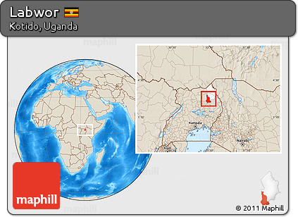 Shaded Relief Location Map of Labwor, highlighted parent region