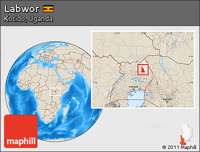 Shaded Relief Location Map of Labwor, highlighted parent region