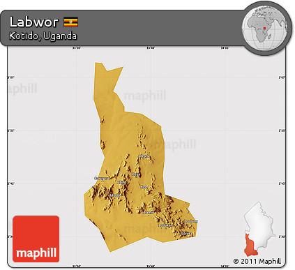 Physical Map of Labwor, cropped outside