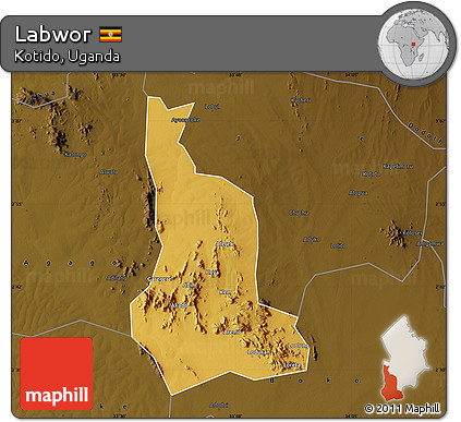 Physical Map of Labwor, darken