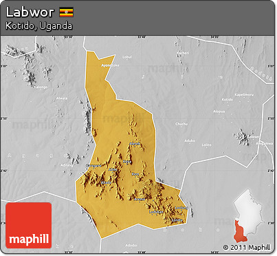 Physical Map of Labwor, lighten, desaturated
