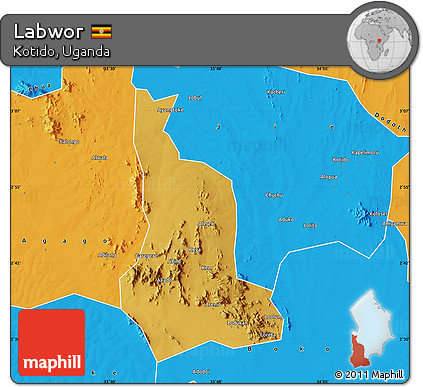 Physical Map of Labwor, political outside