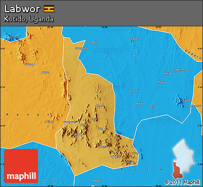 Physical Map of Labwor, political outside