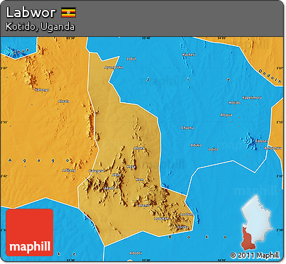 Physical Map of Labwor, political outside