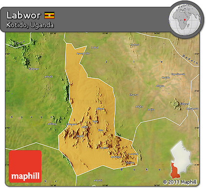 Physical Map of Labwor, satellite outside