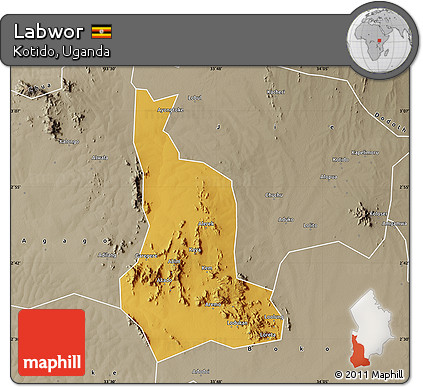 Physical Map of Labwor, semi-desaturated