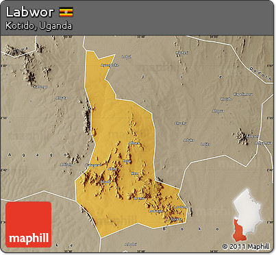 Physical Map of Labwor, semi-desaturated