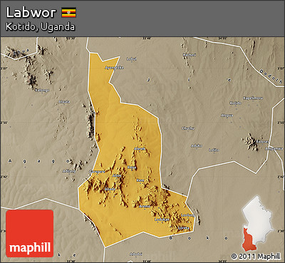 Physical Map of Labwor, semi-desaturated