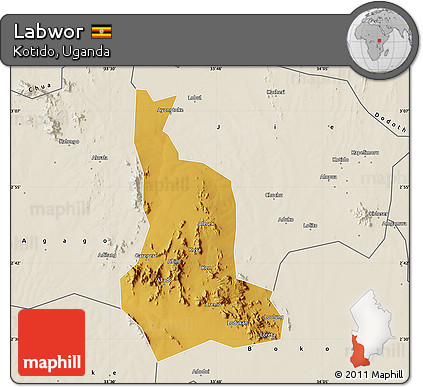 Physical Map of Labwor, shaded relief outside