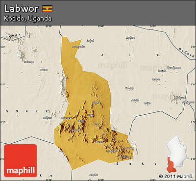 Physical Map of Labwor, shaded relief outside