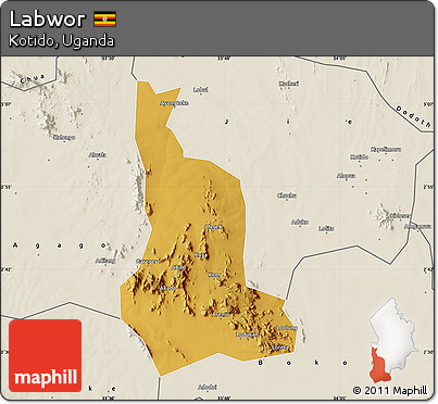 Physical Map of Labwor, shaded relief outside