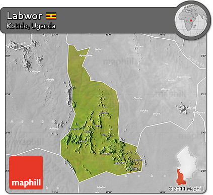 Satellite Map of Labwor, lighten, desaturated