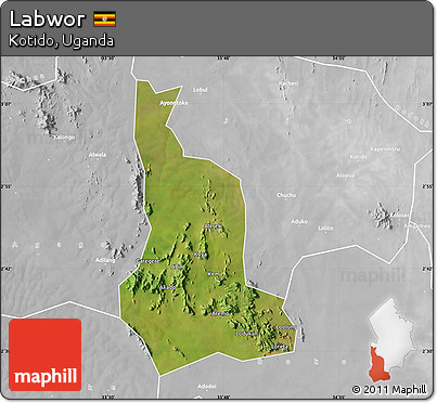 Satellite Map of Labwor, lighten, desaturated