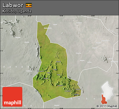 Satellite Map of Labwor, lighten, semi-desaturated