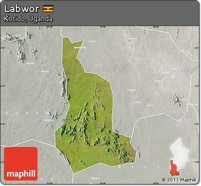 Satellite Map of Labwor, lighten, semi-desaturated