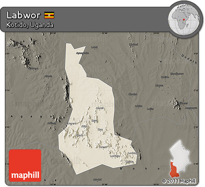 Shaded Relief Map of Labwor, darken