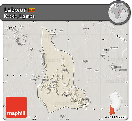 Shaded Relief Map of Labwor, semi-desaturated