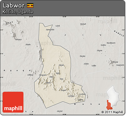 Shaded Relief Map of Labwor, semi-desaturated