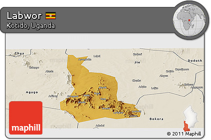 Physical Panoramic Map of Labwor, shaded relief outside