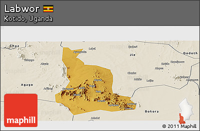Physical Panoramic Map of Labwor, shaded relief outside