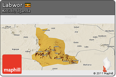 Physical Panoramic Map of Labwor, shaded relief outside