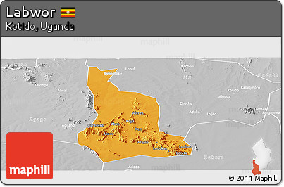 Political Panoramic Map of Labwor, lighten, desaturated