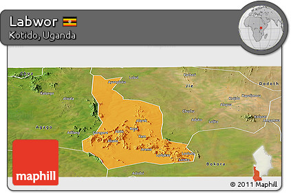 Political Panoramic Map of Labwor, satellite outside