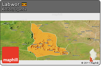 Political Panoramic Map of Labwor, satellite outside