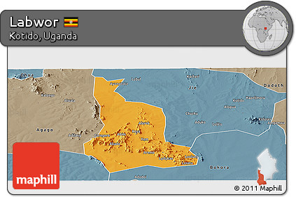 Political Panoramic Map of Labwor, semi-desaturated