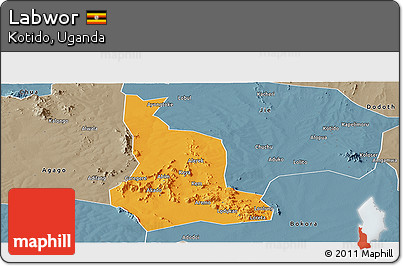 Political Panoramic Map of Labwor, semi-desaturated