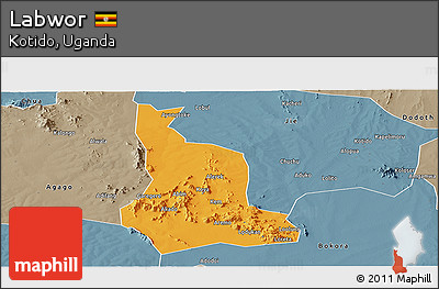 Political Panoramic Map of Labwor, semi-desaturated