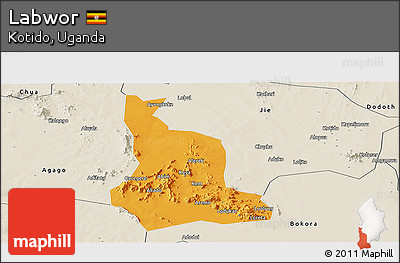 Political Panoramic Map of Labwor, shaded relief outside