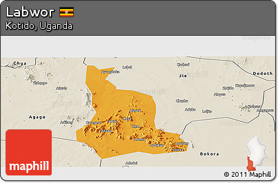 Political Panoramic Map of Labwor, shaded relief outside