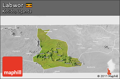 Satellite Panoramic Map of Labwor, lighten, desaturated