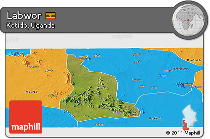 Satellite Panoramic Map of Labwor, political outside
