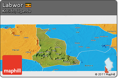 Satellite Panoramic Map of Labwor, political outside