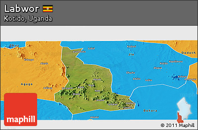 Satellite Panoramic Map of Labwor, political outside