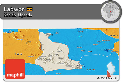 Shaded Relief Panoramic Map of Labwor, political outside