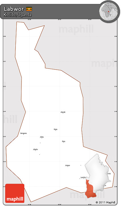Classic Style Simple Map of Labwor, cropped outside