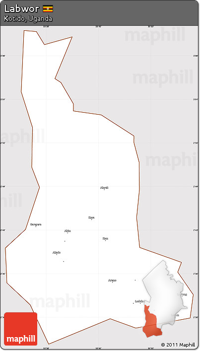 Classic Style Simple Map of Labwor, cropped outside
