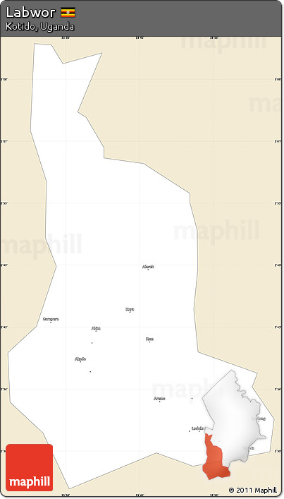 Classic Style Simple Map of Labwor, single color outside