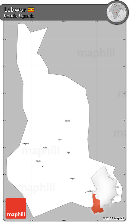 Gray Simple Map of Labwor, single color outside