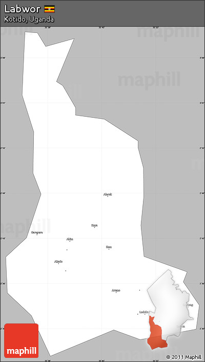 Gray Simple Map of Labwor, single color outside