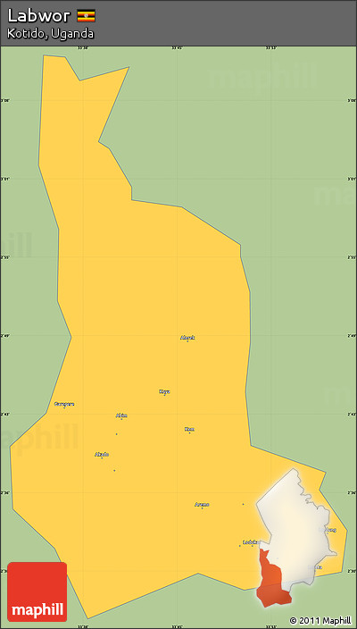 Savanna Style Simple Map of Labwor, single color outside