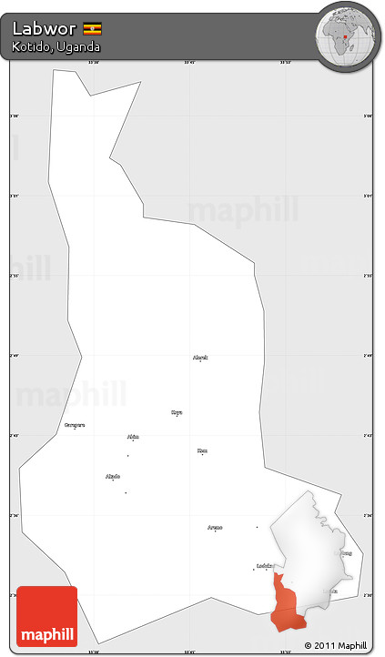 Silver Style Simple Map of Labwor, single color outside