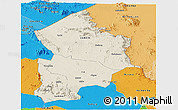 Shaded Relief Panoramic Map of Kotido, political outside